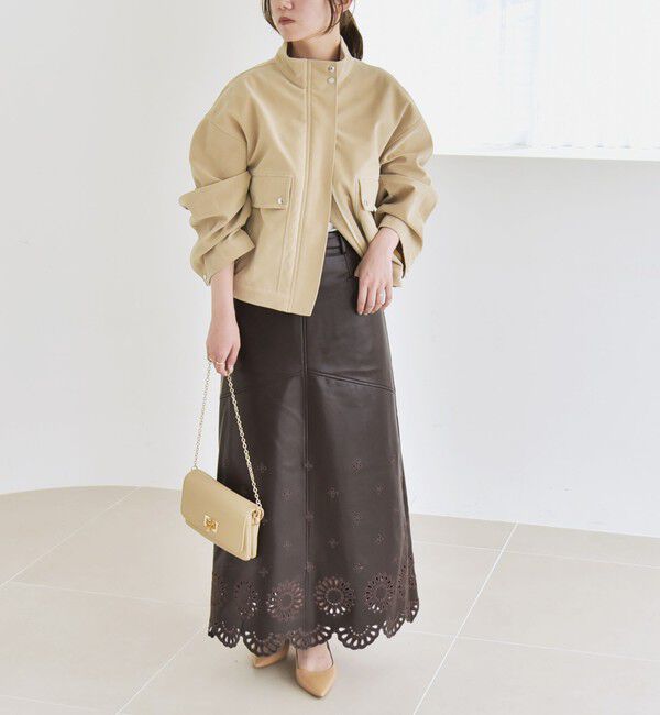 quaranciel「quaranciel〈洗濯機可能〉ポリエステル スエード スタンドカラー ジップ ショート ブルゾン」|ブルゾン・スタジャン|