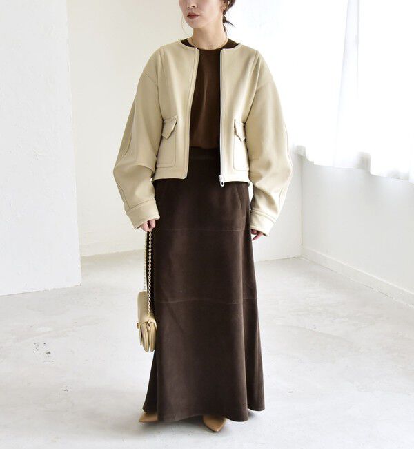 quaranciel「quaranciel:〈洗濯機可能〉ダンボール 裏起毛 ノーカラー コクーン ショート ブルゾン」|ブルゾン・スタジャン|