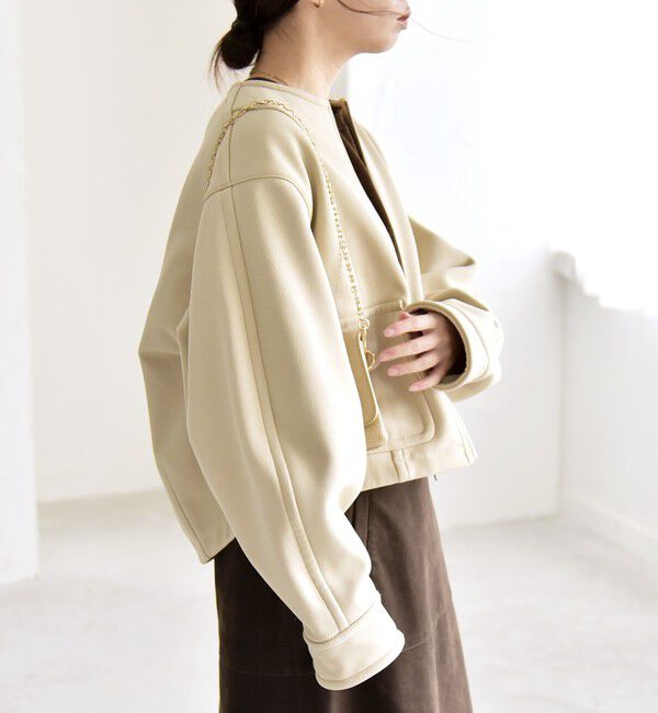 quaranciel「quaranciel:〈洗濯機可能〉ダンボール 裏起毛 ノーカラー コクーン ショート ブルゾン」|ブルゾン・スタジャン|