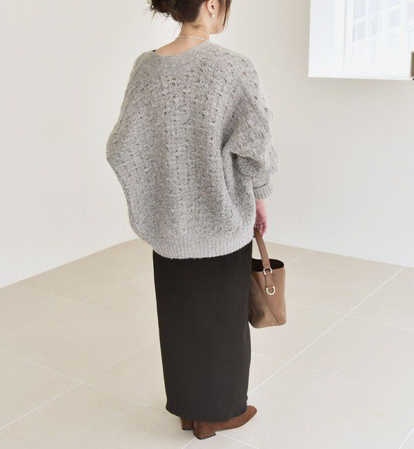 quaranciel「quaranciel: 透かし編み Vネック コンパクト ドルマンニットカーディガン」|カーディガン|