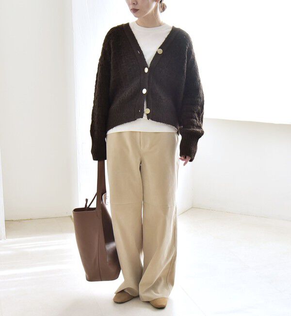quaranciel「quaranciel: 透かし編み Vネック コンパクト ドルマンニットカーディガン」|カーディガン|