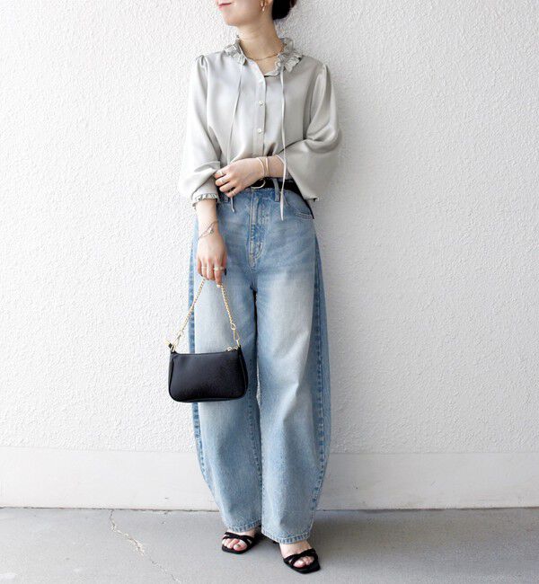 SHIPS any「《追加予約》SHIPS any:〈洗濯機可能〉サテン フリル カラー リボン シャツ ブラウス」|シャツ・ブラウス|