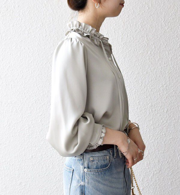 SHIPS any「《追加予約》SHIPS any:〈洗濯機可能〉サテン フリル カラー リボン シャツ ブラウス」|シャツ・ブラウス|