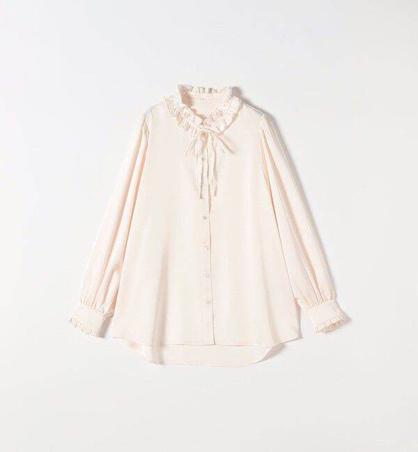 SHIPS any「《追加予約》SHIPS any:〈洗濯機可能〉サテン フリル カラー リボン シャツ ブラウス」|シャツ・ブラウス|