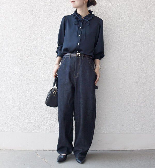 SHIPS any「《追加予約》SHIPS any:〈洗濯機可能〉サテン フリル カラー リボン シャツ ブラウス」|シャツ・ブラウス|