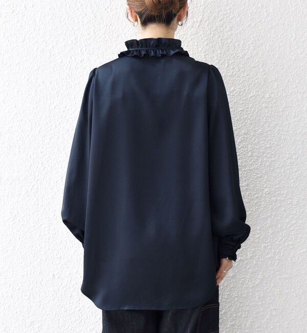 SHIPS any「《追加予約》SHIPS any:〈洗濯機可能〉サテン フリル カラー リボン シャツ ブラウス」|シャツ・ブラウス|