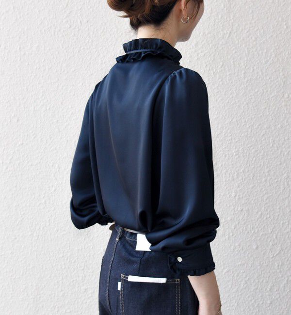 SHIPS any「《追加予約》SHIPS any:〈洗濯機可能〉サテン フリル カラー リボン シャツ ブラウス」|シャツ・ブラウス|