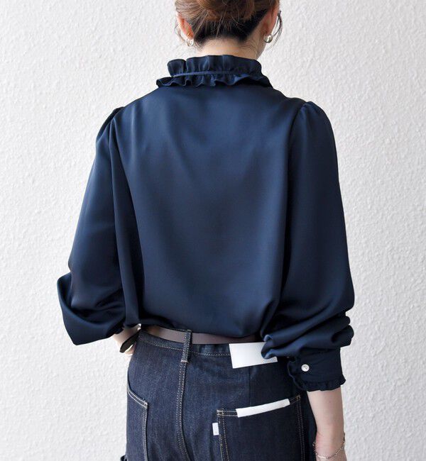 SHIPS any「《追加予約》SHIPS any:〈洗濯機可能〉サテン フリル カラー リボン シャツ ブラウス」|シャツ・ブラウス|