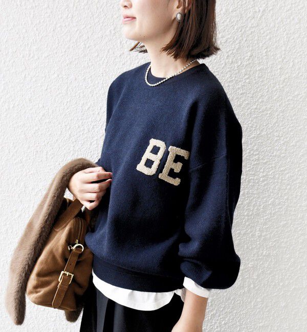 SHIPS for women「【WEB限定】〈手洗い可能〉サガラ 刺繍 ロゴ ニット プルオーバー」|ニット・セーター|