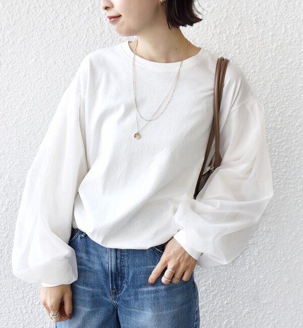 SHIPS for women「《一部追加予約》【WEB限定】〈手洗い可能〉シアー コンビ 裾 ドロスト プルオーバー」|プルオーバー|