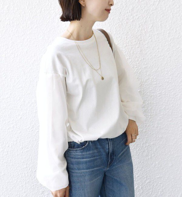 SHIPS for women「《一部追加予約》【WEB限定】〈手洗い可能〉シアー コンビ 裾 ドロスト プルオーバー」|プルオーバー|