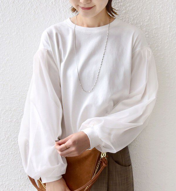 SHIPS for women「《一部追加予約》【WEB限定】〈手洗い可能〉シアー コンビ 裾 ドロスト プルオーバー」|プルオーバー|