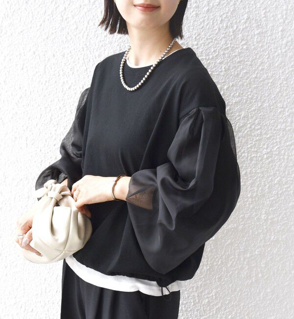 SHIPS for women「《一部追加予約》【WEB限定】〈手洗い可能〉シアー コンビ 裾 ドロスト プルオーバー」|プルオーバー|