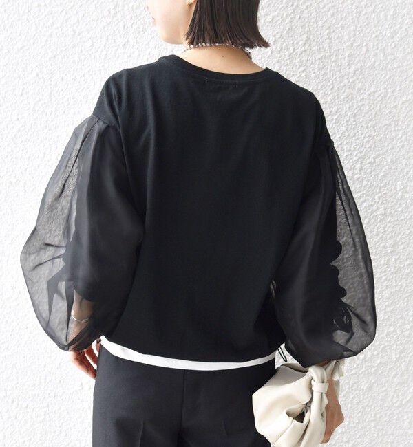 SHIPS for women「《一部追加予約》【WEB限定】〈手洗い可能〉シアー コンビ 裾 ドロスト プルオーバー」|プルオーバー|