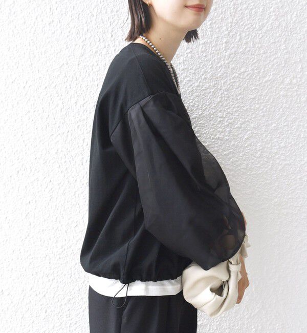 SHIPS for women「《一部追加予約》【WEB限定】〈手洗い可能〉シアー コンビ 裾 ドロスト プルオーバー」|プルオーバー|