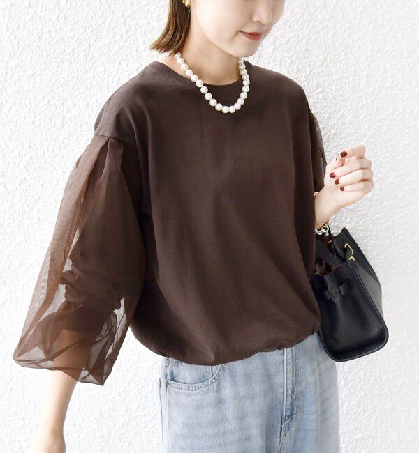 SHIPS for women「《一部追加予約》【WEB限定】〈手洗い可能〉シアー コンビ 裾 ドロスト プルオーバー」|プルオーバー|