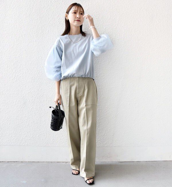 SHIPS for women「《一部追加予約》【WEB限定】〈手洗い可能〉シアー コンビ 裾 ドロスト プルオーバー」|プルオーバー|