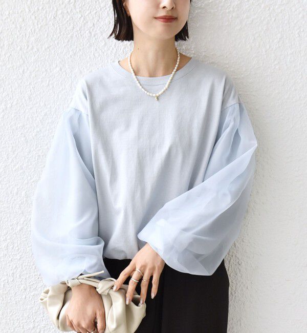 SHIPS for women「《一部追加予約》【WEB限定】〈手洗い可能〉シアー コンビ 裾 ドロスト プルオーバー」|プルオーバー|