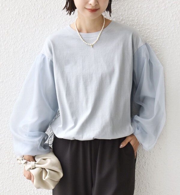 SHIPS for women「《一部追加予約》【WEB限定】〈手洗い可能〉シアー コンビ 裾 ドロスト プルオーバー」|プルオーバー|