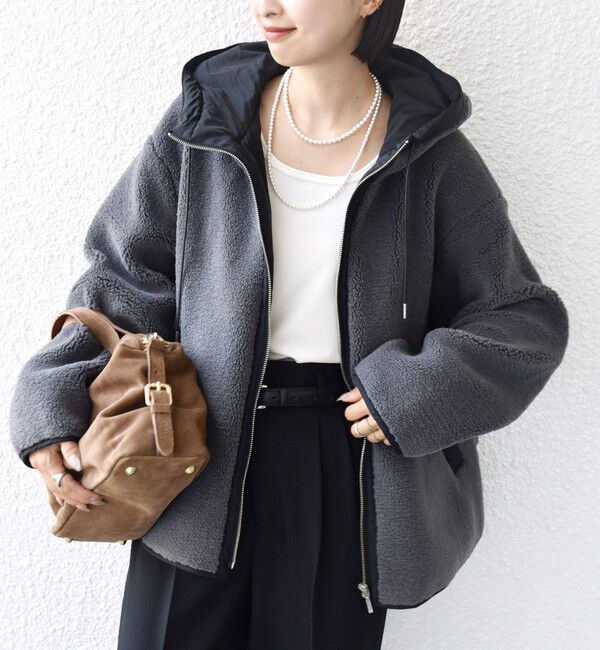 SHIPS for women「【WEB限定】ボア 配色 フード ブルゾン」|ブルゾン・スタジャン|