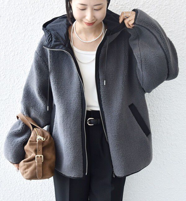 SHIPS for women「【WEB限定】ボア 配色 フード ブルゾン」|ブルゾン・スタジャン|