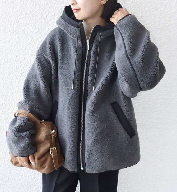 SHIPS for women「【WEB限定】ボア 配色 フード ブルゾン」|ブルゾン・スタジャン|