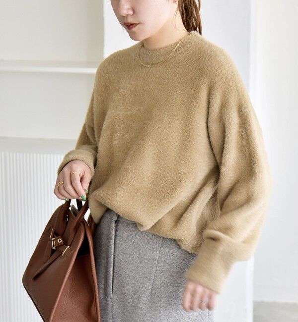 quaranciel「quaranciel:〈手洗い可能〉ファーライク クルーネック ニット プルオーバー」|ニット・セーター|