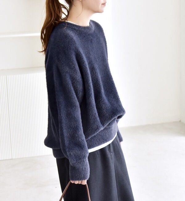 quaranciel「quaranciel:〈手洗い可能〉ファーライク クルーネック ニット プルオーバー」|ニット・セーター|