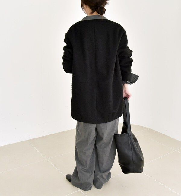 quaranciel「quaranciel: ノーカラー パイピング ジップ コート」|ノーカラーコート|