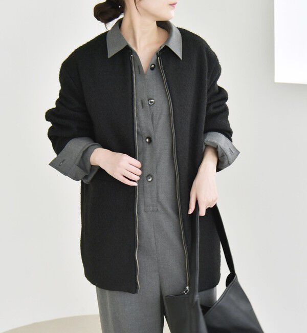 quaranciel「quaranciel: ノーカラー パイピング ジップ コート」|ノーカラーコート|