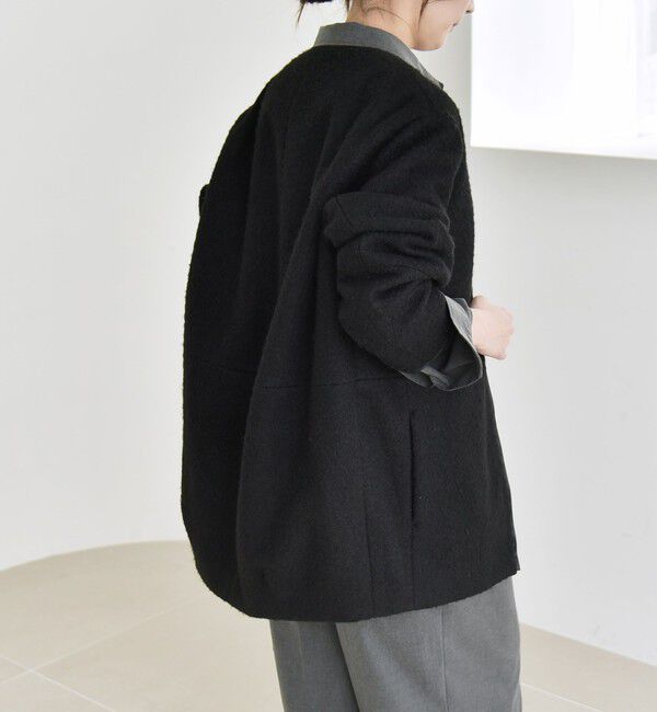 quaranciel「quaranciel: ノーカラー パイピング ジップ コート」|ノーカラーコート|