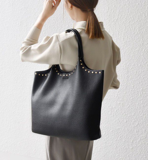 SHIPS any「【WEB限定】SHIPS any: ポーチ付き スタッズ A4 トート バッグ」|トートバッグ|ブラック