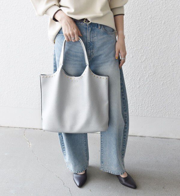 SHIPS any「【WEB限定】SHIPS any: ポーチ付き スタッズ A4 トート バッグ」|トートバッグ|