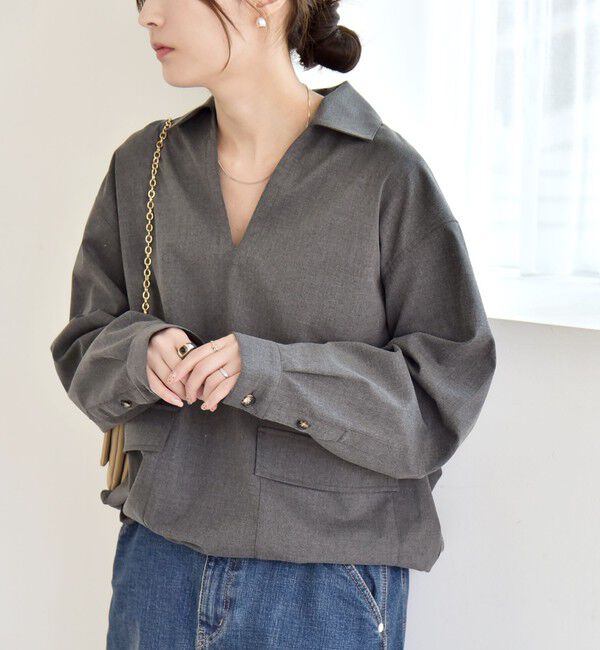 quaranciel「quaranciel:〈洗濯機可能〉ポケット ドロスト スキッパー プルオーバー シャツ」|シャツ・ブラウス|