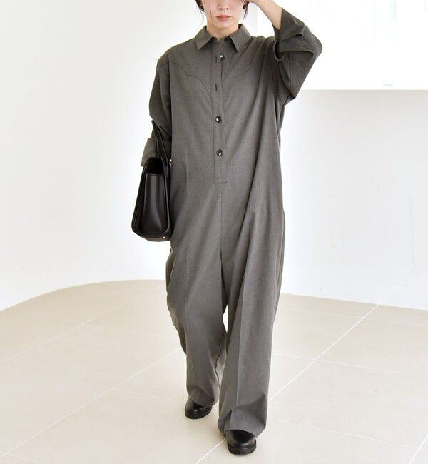 quaranciel「quaranciel:〈洗濯機可能〉レギュラーカラー ジャンプスーツ」|オールインワン|