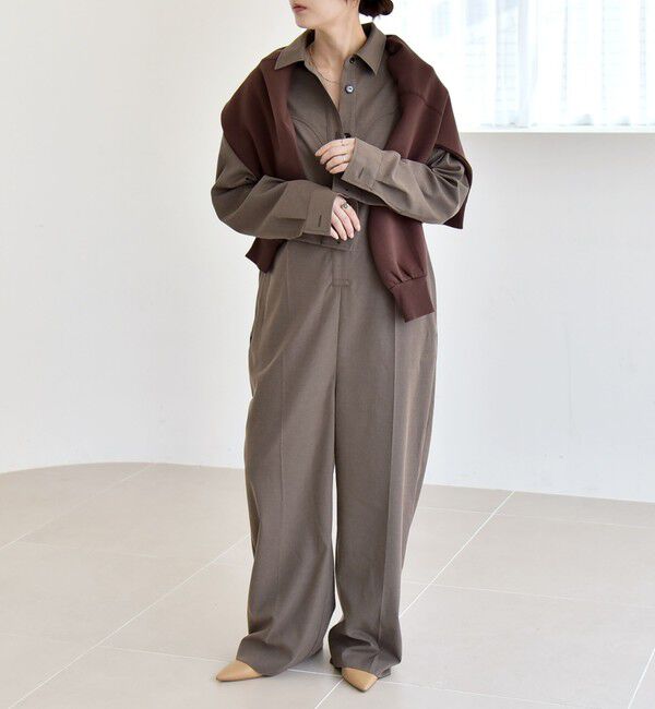 quaranciel「quaranciel:〈洗濯機可能〉レギュラーカラー ジャンプスーツ」|オールインワン|