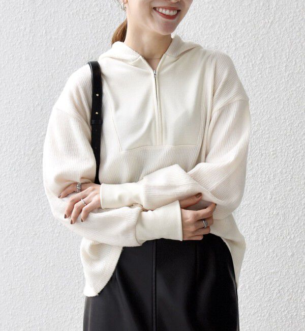 SHIPS any「SHIPS any:〈手洗い可能〉起毛 ワッフル ハーフジップ フーディー プルオーバー」|Tシャツ・カットソー|