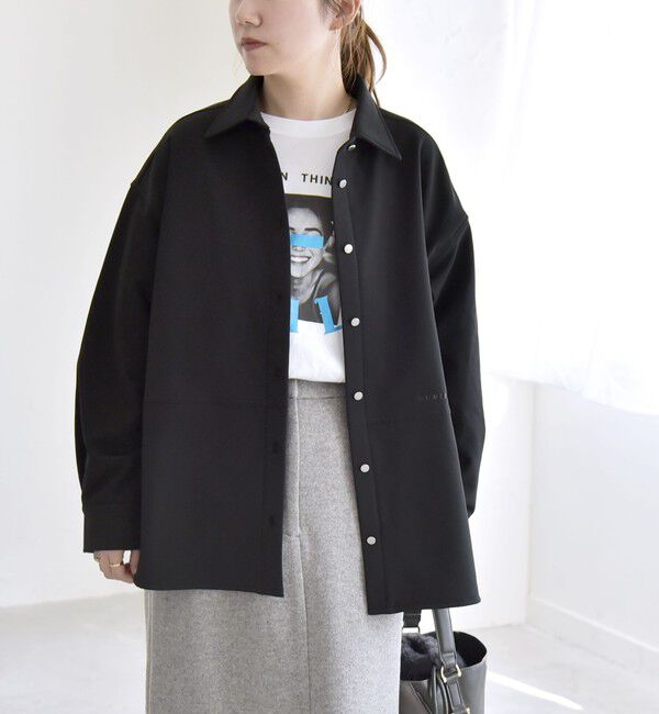 quaranciel「quaranciel:〈洗濯機可能〉ロゴ 刺繍 ウォーム シャツ」|シャツ・ブラウス|ブラック