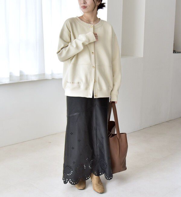 quaranciel「quaranciel:〈洗濯機可能〉スタッズ ロゴ ダンボール スウェット カーディガン」|スウェット・ジャージ|
