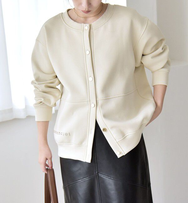 quaranciel「quaranciel:〈洗濯機可能〉スタッズ ロゴ ダンボール スウェット カーディガン」|スウェット・ジャージ|