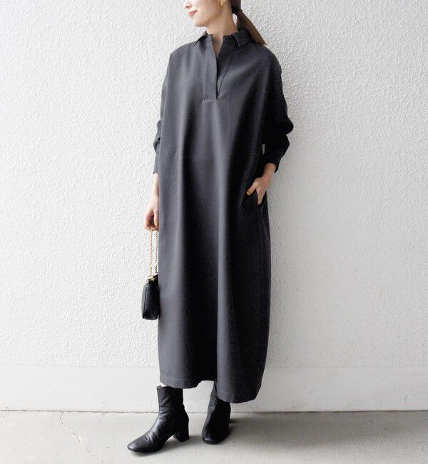 SHIPS any「SHIPS any:〈洗濯機可能〉サージ スキッパー シャツ ワンピース」|ワンピース|