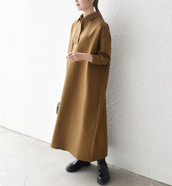 SHIPS any「SHIPS any:〈洗濯機可能〉サージ スキッパー シャツ ワンピース」|ワンピース|