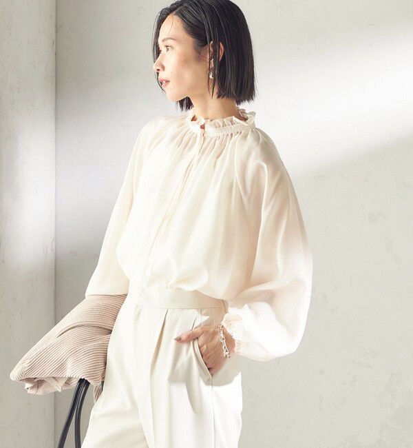 SHIPS for women「〈手洗い可能〉シアー タンブラー リボン デザイン 長袖 ブラウス」|シャツ・ブラウス|