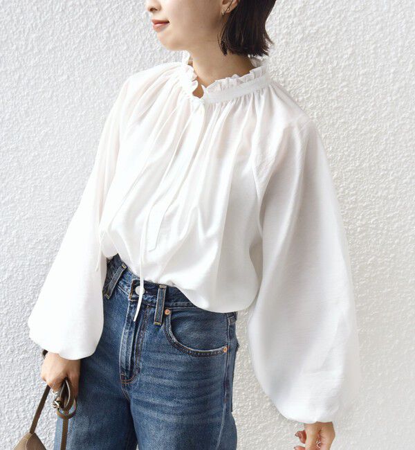SHIPS for women「〈手洗い可能〉シアー タンブラー リボン デザイン 長袖 ブラウス」|シャツ・ブラウス|