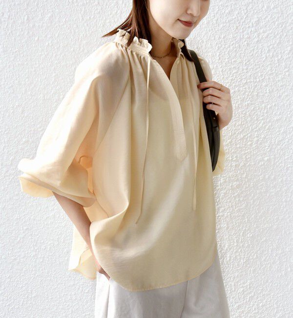 SHIPS for women「〈手洗い可能〉シアー タンブラー リボン デザイン 長袖 ブラウス」|シャツ・ブラウス|