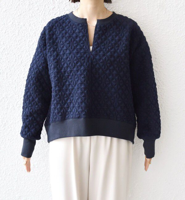 SHIPS for women「【WEB限定】〈手洗い可能〉キルティング ジャカード キーネック プルオーバー」|Tシャツ・カットソー|