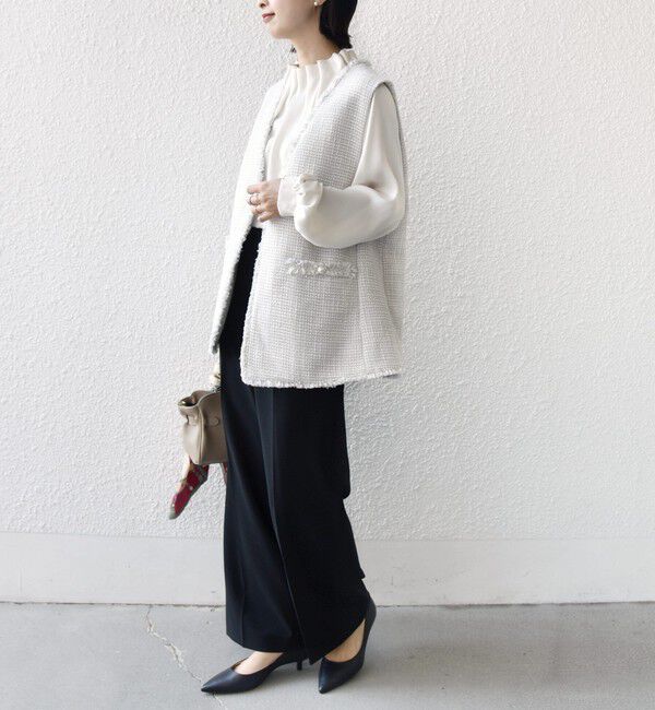 SHIPS for women「トライスピン 杢 ツイード カラーレス ジレ（セレモニー対応可）」|ベスト・ジレ|