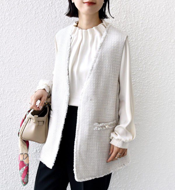 SHIPS for women「トライスピン 杢 ツイード カラーレス ジレ（セレモニー対応可）」|ベスト・ジレ|