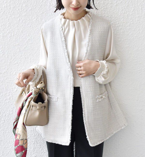 SHIPS for women「トライスピン 杢 ツイード カラーレス ジレ（セレモニー対応可）」|ベスト・ジレ|