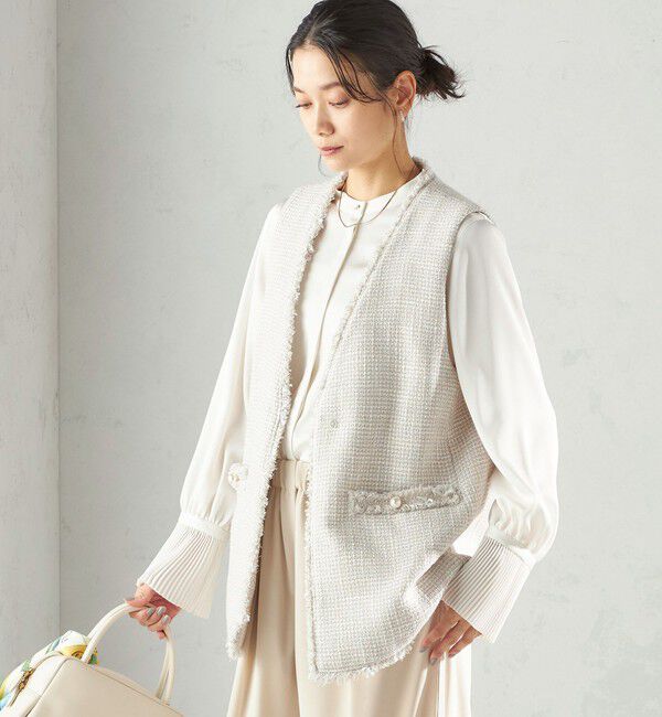 SHIPS for women「トライスピン 杢 ツイード カラーレス ジレ（セレモニー対応可）」|ベスト・ジレ|